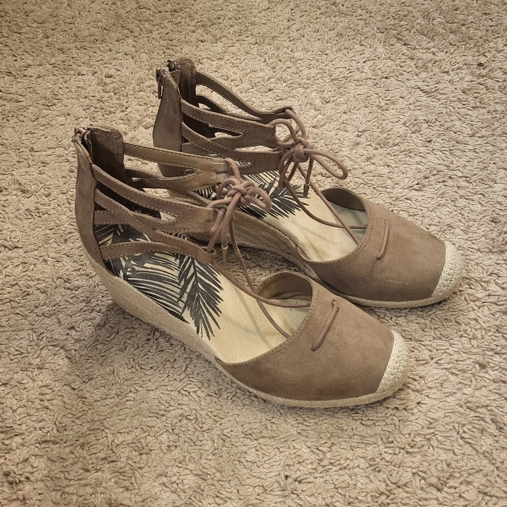 Taupe Lace-Up Wedge Espadrilles